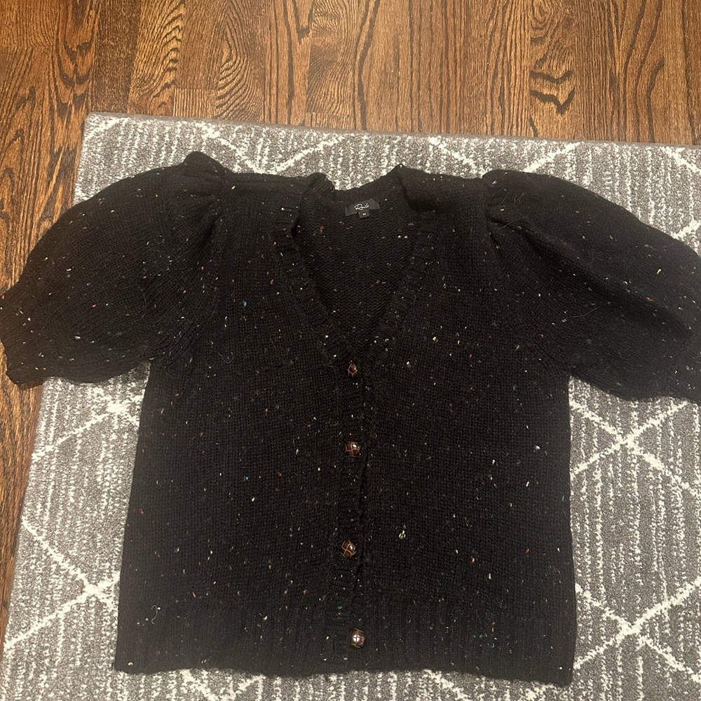 Rails Black Speckled Puff-Sleeve Cardigan
